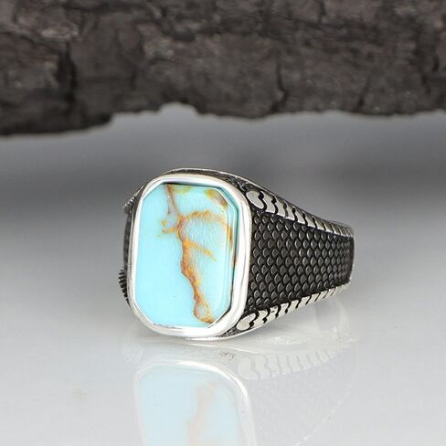 BayVog 925 خاتم الفضة الاسترليني للرجال مع حجر الفيروز، خاتم فضي عتيق للرجال، خواتم الأحجار الكريمة للرجال، خاتم رجالي هدية لصديقك in Kuwait