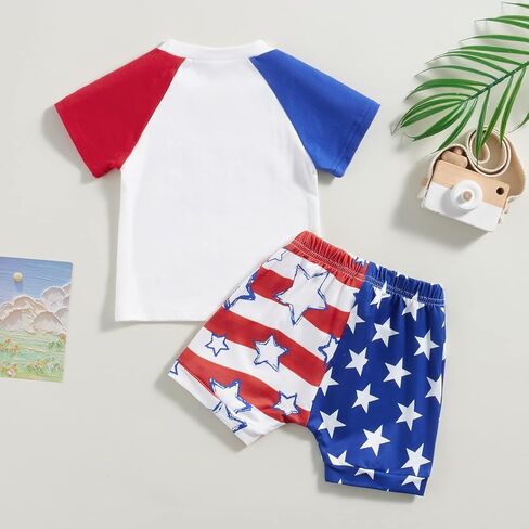 Toddler Baby Boy 4th of July Outfit Short Sleeve T-Shirt Tee American Flag Shorts Set Fourth of July Summer Clothes in Saudi Arabia
