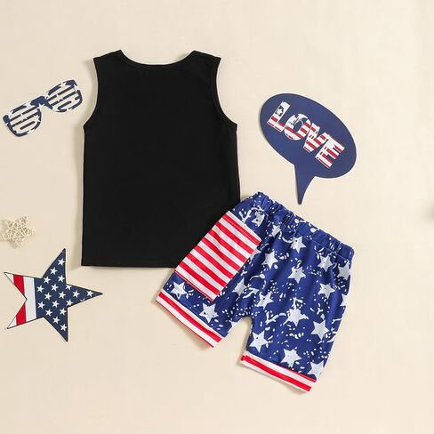 ملابس أطفال أولادي من Noubeau في الرابع من يوليو، قطع علوية تحمل العلم الأمريكي، تي شيرت وطني، تي شيرت، شورت برباط على شكل نجمة، in Kuwait