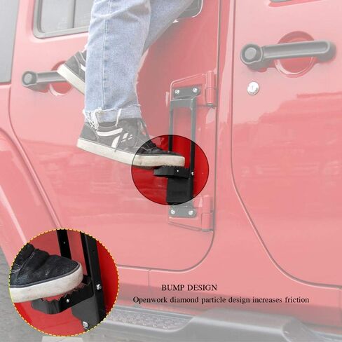 JeCar مفصل باب خطوة قدم ربط معدني قابل للطي ملحقات خارجية لدواسة القدم متوافقة مع Jeep Wrangler 2007-2018 JK JKU، 2018-2023 JL JLU & 2020-2023 Gladiator JT، أسود in Saudi Arabia