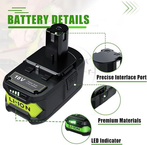 6.0Ah Replacement for Ryobi 18V Battery, Compatible with Ryobi Battery 18V ONE+ P102 P103 P104 P105 P107 P108 P109 P122 Cordless Tools for Ryobi 18V Battery and Charger Combo in Saudi Arabia