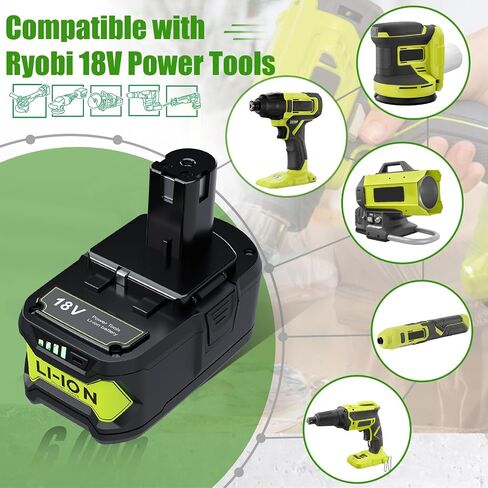 6.0Ah Replacement for Ryobi 18V Battery, Compatible with Ryobi Battery 18V ONE+ P102 P103 P104 P105 P107 P108 P109 P122 Cordless Tools for Ryobi 18V Battery and Charger Combo in Saudi Arabia