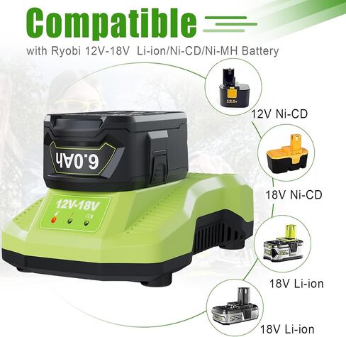 6.0Ah Replacement for Ryobi 18V Battery, Compatible with Ryobi Battery 18V ONE+ P102 P103 P104 P105 P107 P108 P109 P122 Cordless Tools for Ryobi 18V Battery and Charger Combo in Saudi Arabia