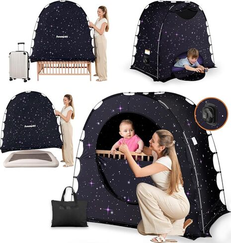خيمة تعتيم للحزم واللعب، حجرة نوم الطفل، خيمة سرير الأطفال، غطاء سرير بمظلة تعتيم، حجرة نوم للأطفال مع شاشة، غطاء تعتيم للتعبئة واللعب، سماوي in Kuwait