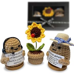 3PCS Positive Crochet Pickle for Gifts to Cheer Up a Friend, Stitch Positive Potato Cute for Birthday, Gardening, Easter Funny Gifts to Women Mom Best Friend Teen Gifts Trendy Stuff