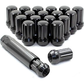 Wheel Accessories Parts 20 Pcs 9/16" Thread Short Truck 1.50" Long Spline Lug Nuts Black 7 Spline Hex Fits 2005-11 Dodge Dakota 2003-09 Durango 2002-11 Ram 1500