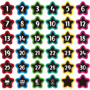 PETCEE 36PCS Number Spot Markers Stickers 4" Confetti Line up Spots for Classroom Floor Number Stickers Classroom Line up Spots Dots Floor Decals (03-Star)