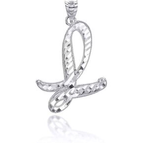 .925 Sterling Silver Fine Dangling Cursive Initial A-Z Charm Pendant - Choice of Initial Letter