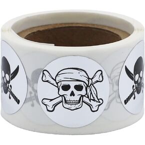 Silver Skull and Crossbones Stickers - 3/4 Inch Round, 100 Metallic Labels Per Roll for Packaging, Crafts, Halloween, and Themed Decorations - Made in The USA