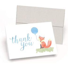 Cute Like A Fox! Little Fox Baby Shower Thank You Cards (Set of 10 Cards + Envelopes) - Watercolor Baby Fox - by Palmer Street Press (Blue)