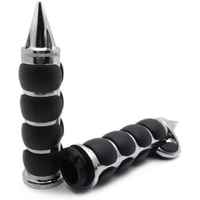HTTMT TRHB114E-25-CD(114A+312-C) Chrome 25mm 1 inch Spike Handlebar Grips Throttle Boss Compatible with Harley Softail Dyna Sportster Electra Glide/Kawasaki Ninja Hayabusa GSXR700 GSXR1000