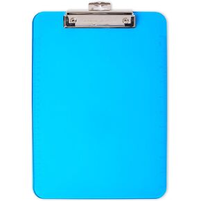 Charles Leonard Transparent Plastic Clipboard with Low Profile Clip and Pull Out Hook, Letter Size, Neon Blue, 1 Each (89715)