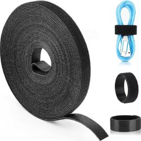 Reusable Cable Ties, 33Ft x 0.6Inch Hook and Loop Tape Roll Nylon Wire Ties Cord Organizer Double Sided Fastening Cord Management Self Adhesive Cable Straps, Black