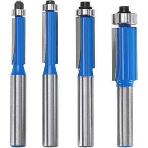 The Lord of the Tools 4PCS Flush Trim Router Bit Set with 8mm Shank 1/4 Inch 5/16 Inch 3/8 Inch 1/2 Inch Milling Cutter Tool for Woodworking Edge Grinding Trimming Slotting