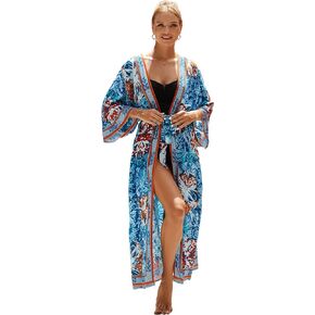 Geometric print cardigans for women kimono long sleeve color block pool cover up holiday cardigans oversized kimonos