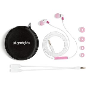 LilGadgets BestBuds Ear Buds for Kids for School - Safe & Comfortable, Volume Limited, Wired Earbuds for Kids with an in-Line Microphone, Travel Case, and Splitter - Pink