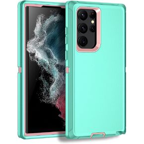 MXX Galaxy S22 Ultra Case, 6.8" Full Protection, Shockproof Heavy Duty Rugged Bumper, Dust Proof, Aqua/Light Pink
