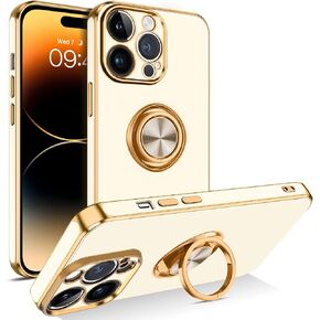 BENTOBEN for iPhone 14 Pro Max Case, Slim Lightweight 360° Ring Holder Kickstand Support Car Mount Shockproof Women Men Non-Slip Protective Case for iPhone 14 Pro Max 6.7", Black/Gold in Saudi Arabia