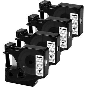 Replacement for Dymo Label Maker Refills Clear D1 45010 S0720500 Tapes, Black Print on Clear Tape, 1/2 inch x 23’ D1 Label Tape Compatible with DYMO LabelManager 160 210D 280 360D Label Maker
