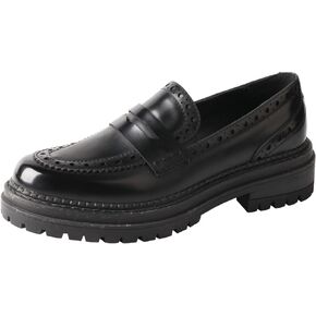 TMA EYES British Style Round Toe Chunky Platform Slip-On Loafers Women's Leather Shoes