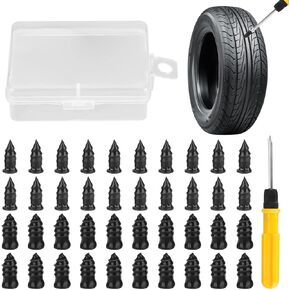 40pcs Tire Repair Rubber Nail, Vacuum Tire Repair Rubber Screws, Fast Tool Self-Service Tire Repair Nails, Tire Plug Kit Tire Screws, Tyre Puncture Repair Tools with Screwdriver for Car Motorcycle ATV
