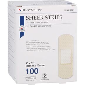 Adhesive Sheer Bandage Strips, 1" x 3", Sterile, Box of 100