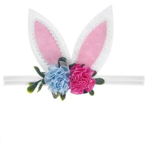 Easter Floral Bunny Ears Headband for Toddler, Baby Girls Spring Bunny Ears Head Accessories Birthday Crown.(FHJ1)