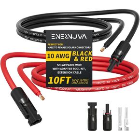 كابل شمسي 10 أقدام 10AWG مع موصل أنثى وذكر مع زوج مجاني إضافي من الموصلات، كابل تمديد لوحة شمسية سلك 10 AWG (10 قدم أحمر + 10 قدم أسود) in Kuwait