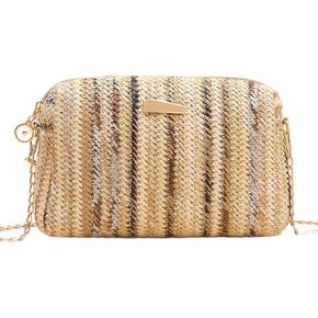 YYW Colorful Straw Bag Women Woven Beach Bags Rainbow Pattern Shoulder Bag Spring Summer Purse