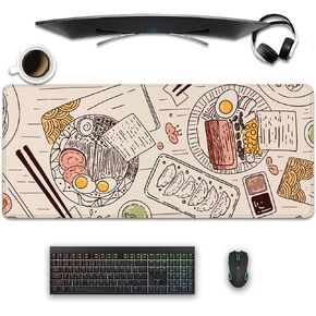 Japanese Ramen Sushi Food Desktop Mouse Pad Large,Desk Pad,Mouse Pad for Desk,Desk Mat for Desktop,Keyboard and Mouse Pad,Gaming Mouse Pad Mousepad for Office Home Work(27.5X11.8 in)