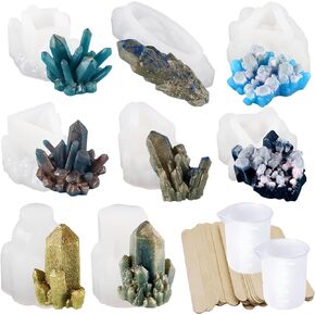 Allazone 30PCS Iceberg Crystal Resin Silicone Moulds Set Include 8PCS Crystal Cluster Silicone Moulds for Resin Casting for Craft Keychain Necklace, Home Decoration
