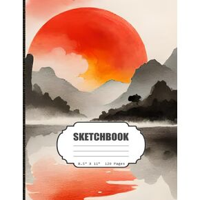 Sketchbook: Japanese Landscape (Front and Back) Sketch Book for Boys, Girls, Kids, Teens, Adults Artist Notebook/Journal for Drawing, Writing, ... 120 Blank Pages, 8.5x11 (Blank Drawing Book)
