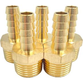 5Pcs 3/8" Barb x 1/2" NPT Male Brass Fitting Hose Barb Adapter,Brass Pipe Quick-Connect Fittings Male Threaded End for Water Fuel Air
