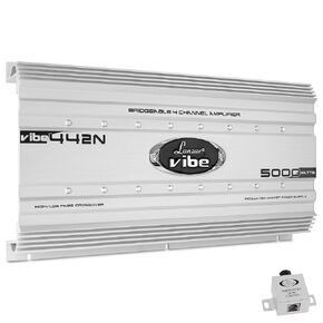 Lanzar Premium Car Audio, Amplifier Car Audio, Car Stereo Amplifier, 5,000 Watt, 4-Channel, RCA Input, Subwoofer Bass Control, Power Amp, LED Indicator, Car Electronics, Gray (VIBE442N.5)