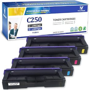 VICTORSTAR 4 Color Compatible Toner Cartridges SP C250 C261 High Capacity 2300 Pages for Black Cyan Magenta Yellow for RICOH Aficio SP C250DN C250SF C261SFN C261SFNw C261DNw Laser Printers