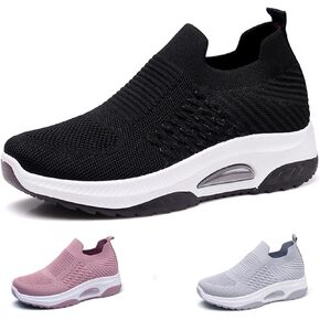 Women's Knitted Mesh Slip On Sock Sneakers,Breathable Upper Lightweight Platform Walking Nursing Shoes with Arch Support for Plantar Fasciitis
