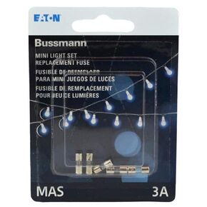 Cooper Bussmann BP/MAS-3A 3 Amp Glass Fast Acting Cartridge Fuse 125V Ul Listed in Buss Blue Packaging, Carded, 5-Pack, Piece