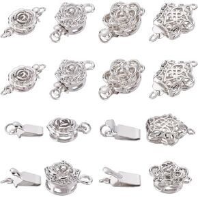 CHGCRAFT 20 Sets 4 Styles Flower Box Clasps Filigree Stars Floral Box Clasp Filigree Pearl Clasps for DIY Pearl Necklace Bracelet Making