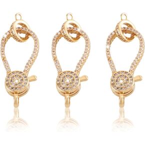 3 pcs Brass Micro Pave Clear Cubic Zirconia Lobster Claw Clasps with Jump Rings Real 18K Gold Plated for Jewelry Making 26.4x18.5x6mm, Hole: 2.8mm