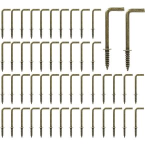 Hitefu 50PCS L Shape Screw Hooks, 1-1/4 Inch Gold Self-Tapping Screw Hooks, Carbon Steel 7 Shape Right Angle Hooks