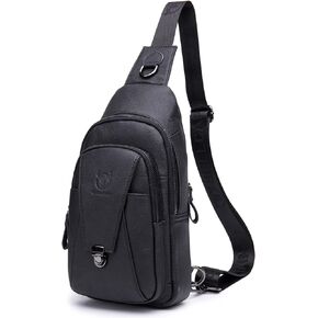 BULLCAPTAIN Genuine Leather Men Sling Crossbody Bag Backpack Outdoor Hiking Travel Chest Bag Daypack