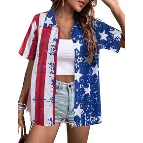 Patriotic Shirt Women American Flag Shirts Funny 4th of July Tops Red White Blue Graphic Tees USA Button Up Outfits