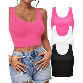 1-3Pcs Crop Tops for Women, U Neck Sleeveless Tank Tops, Basic Cropped Racerback Going Out Tops Athletic Sports Shirts