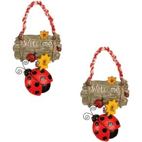 2pcs Ladybug Welcome Sign Wreath Decor House Ornaments Metal Sign Ladybug Garden Decoration Ladybug Wall Decor Hanging Sunflower Ladybug Resin Door Plate Door Hanging Plaque Resin