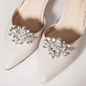 Chargances 2PCS Elegant Rhinestone Wedding Shoe Clips Shoe Buckle Decorative Crystal Flower Shoes Clutch for Wedding Party Decoration (4)