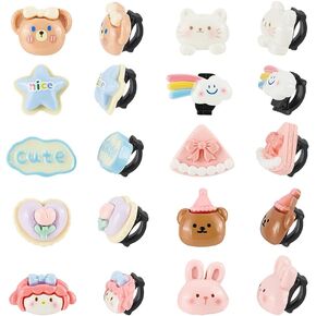 FINGERINSPIRE 20Pcs 10 Styles Shoelaces Charms Cartoon Shoelaces Clips Decorations Charms Cute Detachable Shoe Charm for Crock Clogs with Plactic Buckle Clip for Teens Adults Sneakers Casual Shoes