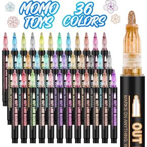 36 Colors Shimmer Markers for Arts and Crafts, Outline Markers for Valentine’s Day Gift for Classrooms, Kids, and Adults for DIY Projects, Card-Making, and Journaling