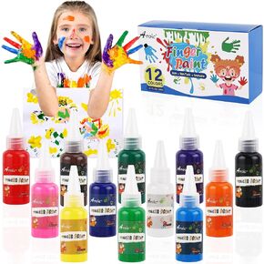 12 Color Washable Finger Paint set, Non Toxic Finger Paints Set with Gift Box for Kids Early Learning, Art Painting Supplies for Boys Girls Gifts, Hand Painting DIY Crafts