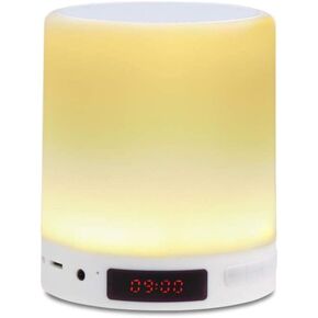 مصباح طاولة بجانب السرير ومصباح مكتب AVLT - ضوء ليلي بمستشعر يعمل باللمس - مكبر صوت بلوتوث لاسلكي محمول - مؤقت نوم للموسيقى والضوء - وقت تشغيل ممتد 12 ساعة - ساعة منبه - أبيض in Kuwait