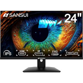 شاشة كمبيوتر SANSUI مقاس 24 بوصة IPS FHD1080P مع مكبرات صوت مدمجة ومنافذ HDMI وVGA وDP مع زاوية عرض 178 درجة/إطار أقل/إمالة/VESA متوافقة مع المكتب المنزلي (يتضمن كابل HDMI ES-24X5A) in Kuwait